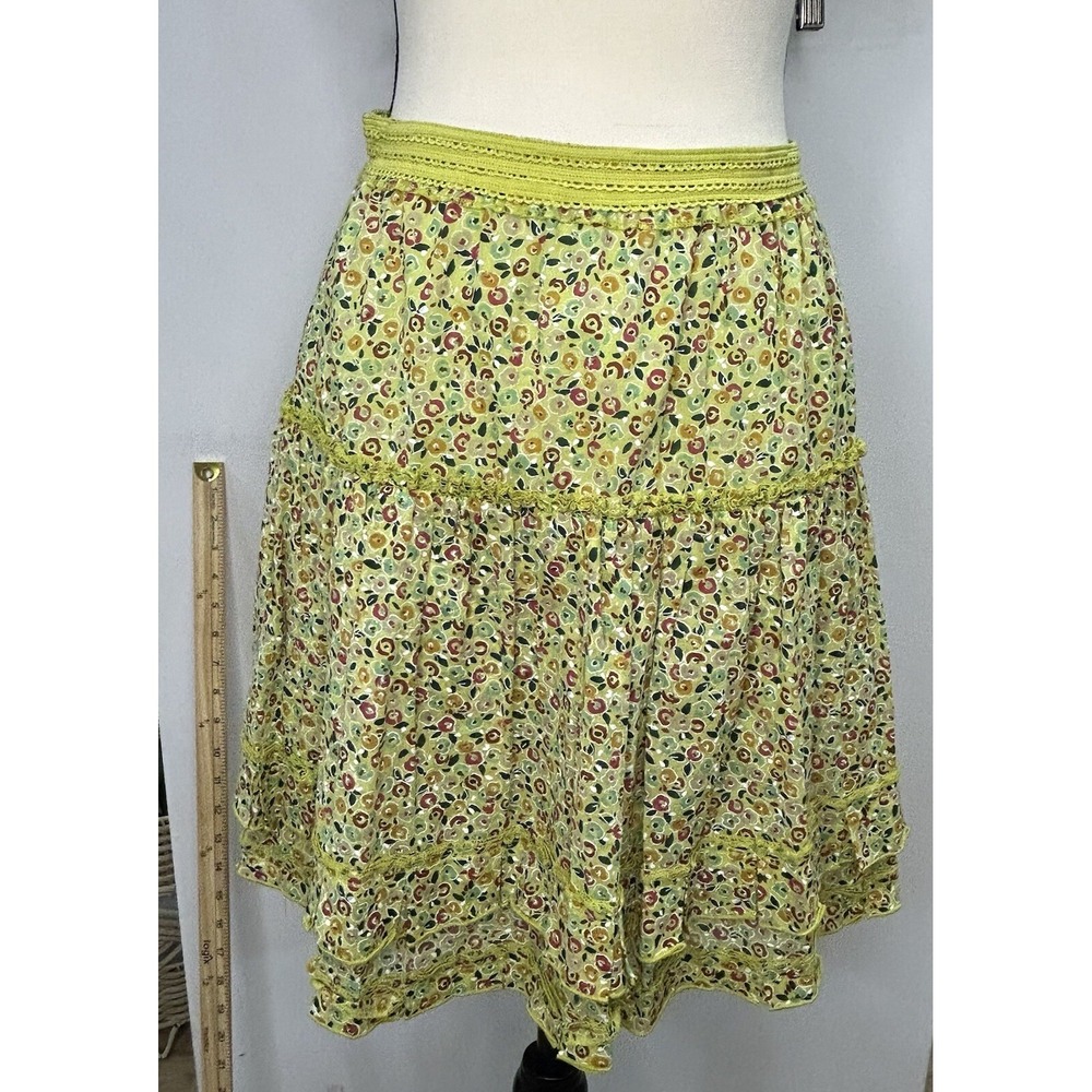 Cynthia Steffe Multicolor Floral Lace, Detail Peasant Midi Skirt, 6 100% Cotton